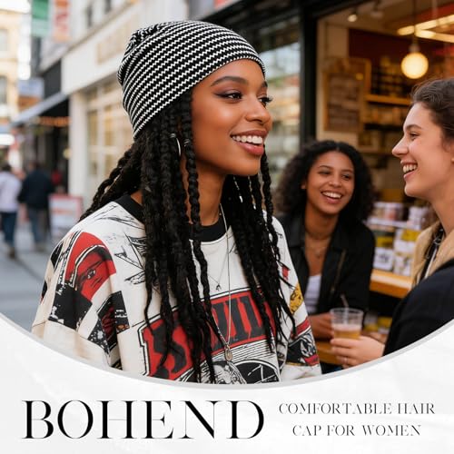 Bohend Bohemian Beanie Hats Headwear Cap Stretch Non Slip Bandanas Sleep Turbans Hats for Women Men Close top Head Covering - style: Striped Style