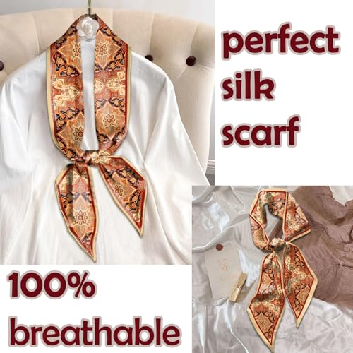 Hair Head Scarf Silk Feeling Long Satin Neck Satin Scarves for Handbag Cute Aesthetic Decoration Women Girls 59 * 6.7” - color: Y3-boho