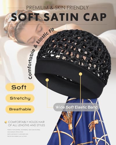 Soft Headbanf Wrap Cap & Silk Like Satin Scarf Combo - 2 in 1 Silk Press Wrap for Hair, Sleeping & Travel - color: Navy Lines