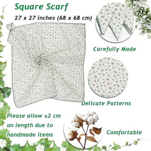 Large Cotton Bandanas for Women, 27 x 27 inch Hair Neck Scarf, Headband Square Scarf - color: Green-small Pink Flowers