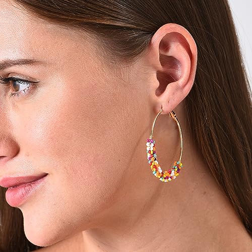 Jinxiuge 6 Pair Beaded Hoop Earrings Boho Flower Round Earrings Women's Handmade Earrings Set - style: Style-C