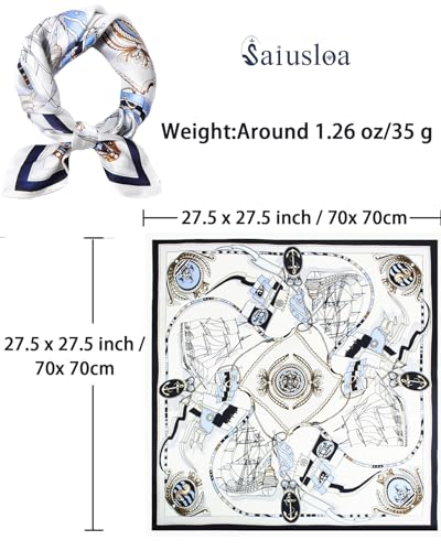Saiusloa Neck Scarf For Womens Silky Head Scarves Hair Bandanas Square Scarf Fashion Accessories lightweight - color: 17-blue and White Sailing