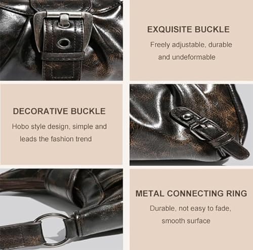 Y2K Trendy Purse for Women, Leather Buckle Punk Hobo Clutch Purses Bags for Ladies Top Handle Shoulder Bag - color: Deep Brown