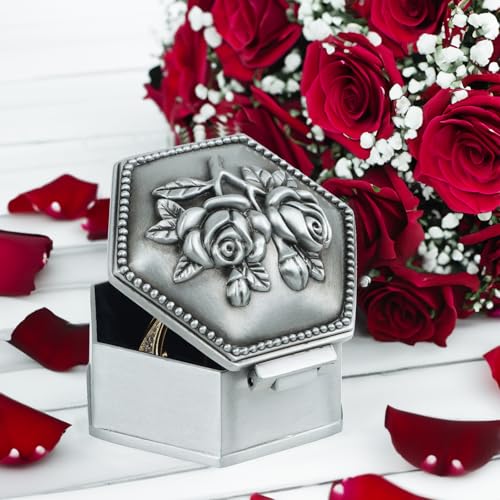 Vintage Metal Trinket Jewelry Box, Small Heart Shape Jewelry Organizer Rose Flower Sunflower Antique Treasure Chest Ring Holder, Earrings Necklace Storage Box Keepsake Box for Women (Hexagonal-Rose) - style: Hexagonal-Rose