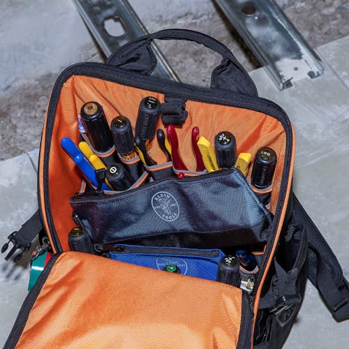 Klein Tools 55569 Stand-Up Zipper Bag Tool Pouch with Carabiners, Reinforced Gusseted Bottoms, Water Resistant 1680d, Multi-Size 5-Pack