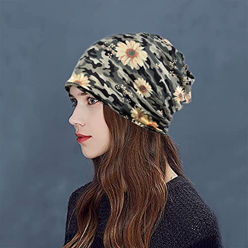 XYIYI Womens Chemo Headwear Hats Cotton Slouchy Beanie Cap Scarf - color: 2pcs Camo Sunflower