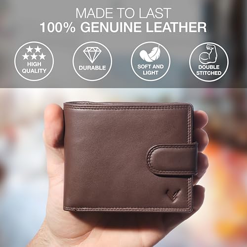 Soft Leather Wallet for Men - Mens Wallet Bifold with Zipper Coin Pocket - Holds Bills, Credit Cards, Coins - Carteras para Hombres Piel - Billeteras de Hombres Cuero Original - RFID Blocking - color: Brown