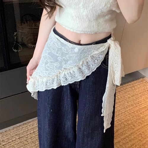 Women's Floral Lace Triangle Hip Scarf Head Kerchief Tie Waist Belt Sheer Hip Wrap Boho Head Scarf Hair Accessory - color: Z3-apricot