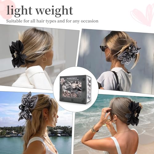 Bow Claw Clips Bow Hair Clips Black 2PCS Big Hair Bows for Women Butterfly Styling Large Hair Clips for Thick Hair for Girls Hair Accessories for Teen - color: 2PC-Black+Black Paisley