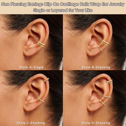 LOYALLOOK Ear Cuff Earrings for Women 14K Gold Plated Ear Cuffs Non Piercing Clip on Cartilage Earring Trendy Fake Earrings Hypoallergenic Huggie Hoop Clip Cuff Earring Lightweight - color: gold-twisted A