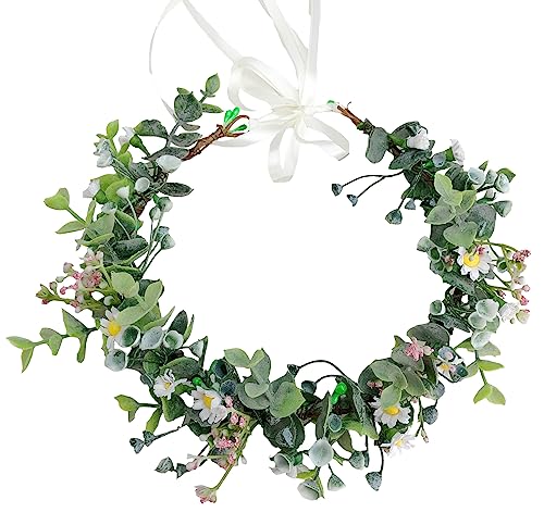 Vivivalue Floral Crown Flower Garland Headband Hair Wreath Floral Headpiece Halo Boho with Ribbon Wedding Party Festival Photos - color: Z