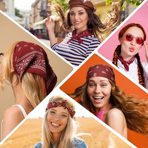 PLULON Bandanas for Men Women 4/12/24/30 Pack, Paisley Pattern Bandana Bulk Headbands Handkerchief Face Mask 100% Polyester - color: Burgundy