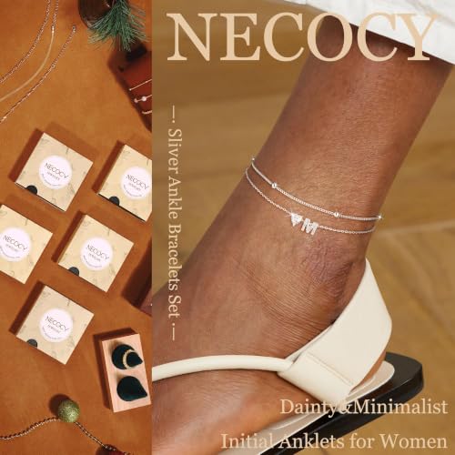 NECOCY Initial Heart Diamond Anklets for Women Waterproof, Non Tarnish 14k Gold Plated Letter Ankle Bracelets Dainty, Summer Beach Bikini Jewelry Gifts for Women - color: Silver