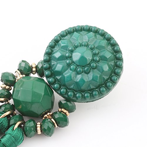 boderier Bohemian Statement Thread Tassel Chandelier Drop Dangle Earrings with Cassandra Button Stud - color: Deep Green