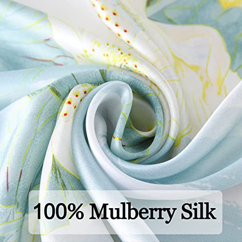 Ciormis 100% Mulberry Silk Scarf-Women's 21''/27''Square Silk Hair Head Scarf Neckerchief with Gift Packaged - color: 21''x 21''-style 15-lotus