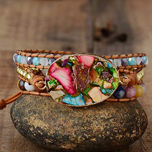 Women Wrap Bracelet Boho Natural Jasper Crystal Stone Beads Strand Bracelets - color: Emperor 2