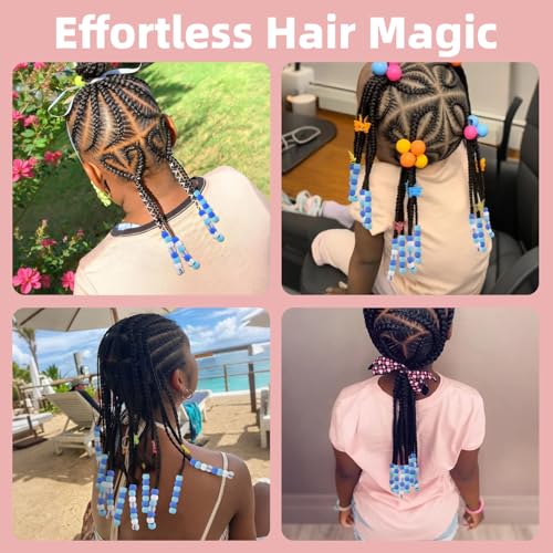 160Pcs 10mm Small Silicone Beads for Hair Braids, Soft Jellyish Pony Hair Beads with 5mm Hole + 50 Rubber Bands and 1 Beader for Braiding, DIY Bracelets Necklaces Crafts (Blue) - color: Blue Mix-160Pcs