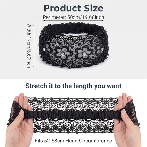 Chedin 3pcs Boho-Chic Wide Elastic Lace Headbands for Women - Crystal, Pearl & Floral Beaded, Fit Daily Wear/Weddings/Holidays