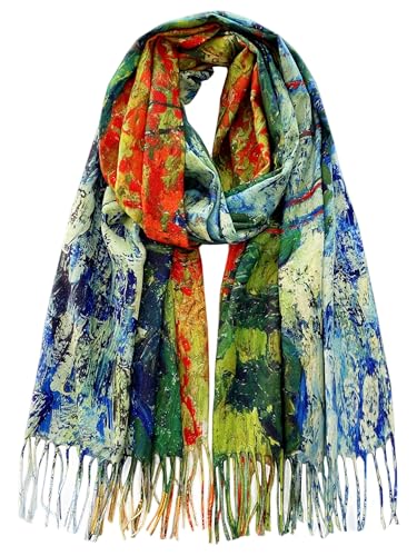VENVSBEE Reversible Scarf Soft Large Shawl Wrap Blanket Double Sided Art Print Warm Pashmina Stoles Klimt Van Gogh Gifts - color: Art 17