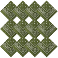 Suhine 12 Pcs Bandanas Bulk for Women Men 22 x 22 Inch Paisley Headband Cowboy Handkerchief Summer Beach Party Costume - color: Olive Green