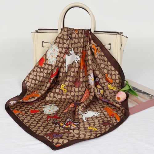 Relang Fashion Silk Satin Head Scarf for Women Hair Bandana Hair Scarf Wrap Neck Scarf for Women 27.5×27.5 inches - color: Brown