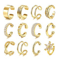 Ear Cuffs Non Piercing 14K Gold Plated Ear Cuff Earrings for Women Trendy Clip on Cartilage Earring Stacks Non Pierced Adjustable Fake Earrings Set Jewelry - color: A4:Gold Ear Cuffs-12Pcs