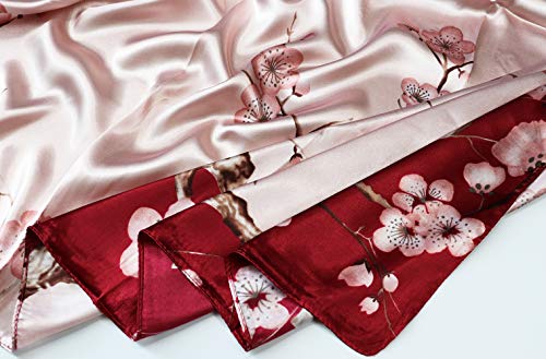 vabovin Satin Head Scarf for Women Silk Like Hair Scarf, 35 x 35 in | Silk Feel Fabric, Hair Wrap for Sleeping, Headscarf and Neck Scarf, Square Bandana Style, Fashion Accessory - color: 042 Wine Pink Plum Blossom