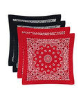 Bycc Bynn Large 27x27 Inch Bandana - 4 Pack 100% Cotton Bandanas for Men & Women - color: Black+black+red+red