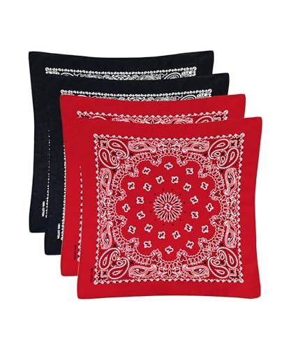 Bycc Bynn Large 27x27 Inch Bandana - 4 Pack 100% Cotton Bandanas for Men & Women - color: Black+black+red+red