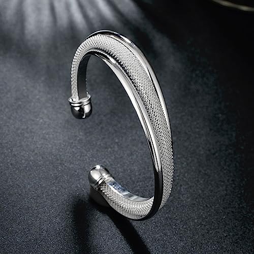 925 Sterling Silver Bracelets Open Adjustable Bangle Bracelet Teardrop Water Drop Cuff Bangles for Women - color: Pattern 4
