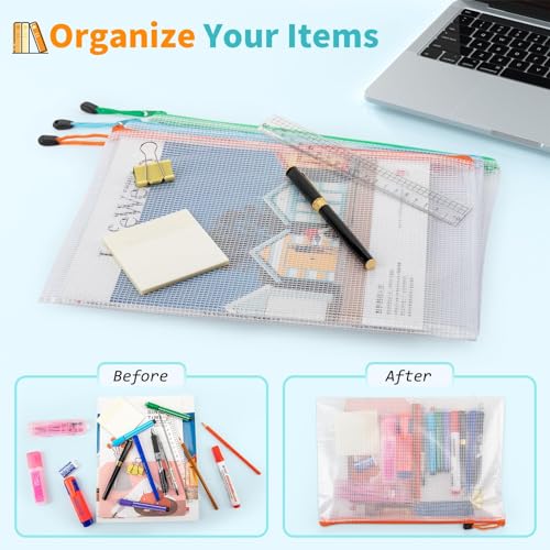 Umriox A4-48P 48pcs Mesh Zipper Pouch Bags, 16 Color, Clear Zipper Pouches for Organizing, Office, Home, Travel - style: A4-48P