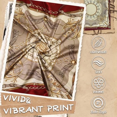 Large Square Head Scarf Bandana - 35" Satin Hair Scarf for Women Like Silk Scarf Fashion Hair Wrapping - color: Rope Crest(burgundy), size: 35IN*35IN