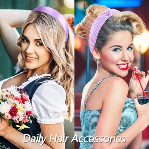 VELSCRUN Headbands for Women 7 Pcs Different Bright Purple Knotted Solid Pearl Head Bands Non Slip Hair Band for Womens Gilrs Thin Thick Short Hair Fashion Accessories - color: Bright Purple