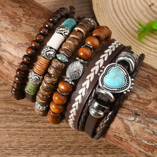 Bohemian Mix Bead Multi Layer Versatile Statement Bracelets Boho Stackable Beaded Strand Stretch Bangles Bracelets Sparkly Crystal Tassel Charm Jewelry Gift - style: turquoise Heart
