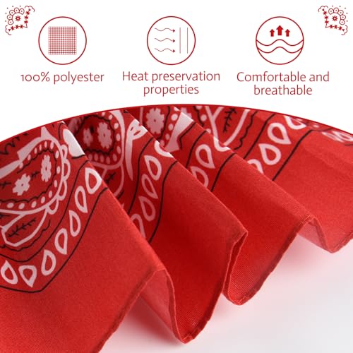 PLULON Bandanas for Men Women 4/12/24/30 Pack, Paisley Pattern Bandana Bulk Headbands Handkerchief Face Mask 100% Polyester - color: Red