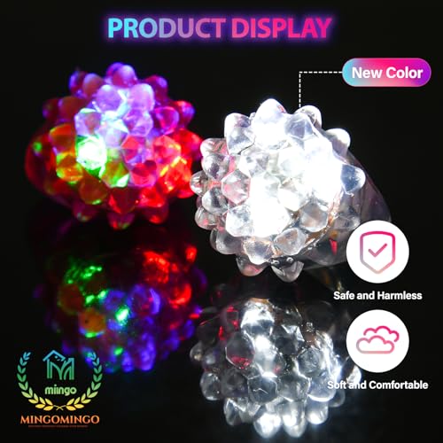 MINGOMINGO 25 Pack LED Light Up Rings & Glow Rings Party Favors for Kids | Glow in the dark for Halloween, Easter, birthday, New Year classroom giveaways; flashing and blinking, bulk large groups