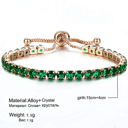 CiNily Adjustable Tennis Bracelets for Women Teen Girls Rainbow Cubic Zirconia Bracelet 14K White Gold Plated Hypoallergenic Slider Bracelet Jewelry Gift - color: Rose Gold-Green