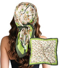 Sumolux Head Hair Scarf for Women Like Satin Silk Scarf Bandana Hair Wrapping Night Large Square Scarves 27.5" - color: Green Butterfly Flower
