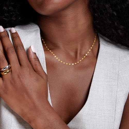 Carffordo 925 Sterling Silver Chain Necklace Link Chain Necklace for Women Simple Dainty 16K Gold Plated Necklace for Women Minimalist Waterproof Silver Necklace Trendy Jewelry Gifts - color: Gold, size: 16 Inches (Women's Choker Length)