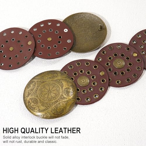 Wide Disc Belt for Women Vintage Leather Hollow Out Round Belt Western Waist Belt - color: Copper Brown, size: XL (59.1 in)