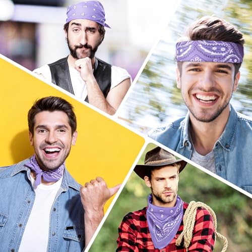 PLULON Bandanas for Men Women 4/12/24/30 Pack, Paisley Pattern Bandana Bulk Headbands Handkerchief Face Mask 100% Polyester - color: Light Purple