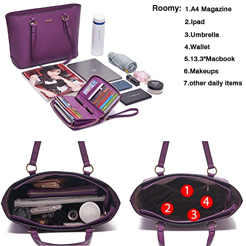 Purses And Wallets Set For Women Work Tote Satchel Handbags Shoulder Bag Top Handle Totes Purse With Matching Wallet - color: A00-3pcs/Set Purple