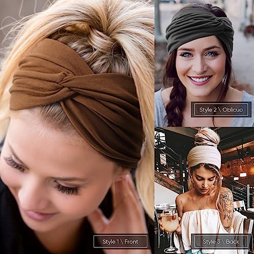 DRESHOW 6 Pack Extra Wide Headbands for Women Large Turban Headband Boho Head Wrap Elastic Hairbands Hair Twisted Knot Hair Accessories - color: 6 Pcs: Solid Color a