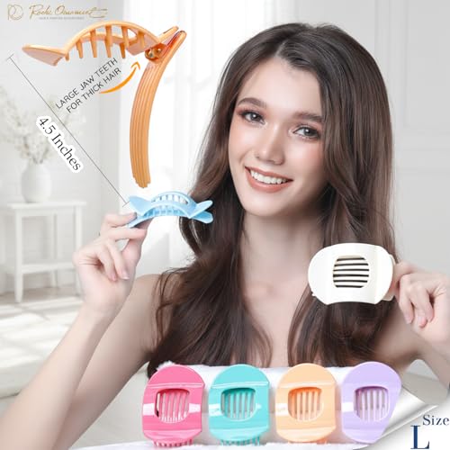 RC ROCHE 6 Pcs Flat Claw Hair Clips for Women Thick Hair French Round Duckbill Square Secure Strong Hold Grip Clamps Barrettes Curved No Slip No Crease Styling Cute Extra Jumbo XL, Large Pastel - color: (Large) Pastel