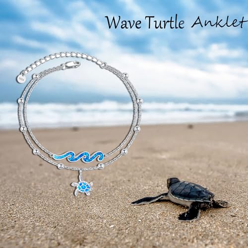 YFN Wave Anklet 925 Sterling Silver Ocean Wave Layered Ankle Bracelet Wave Beach Jewelry for Women Gifts - style: Wave Turtle Anklet