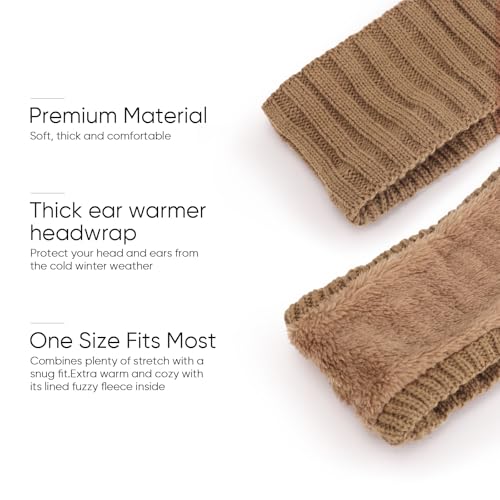 DRESHOW Crochet Ear Warmer Headband Soft Knit Chunky Turban Stretch Thick Headbands Warmer Fuzzy Head Wrap for Women - color: 1 Pc Knitted Vertical Stripes: Khaki