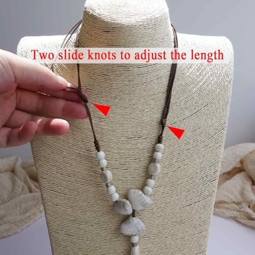 Boho Style Colorful Ceramic Bead Strand Necklace Adjustable Bohemian Jewelry Gift for Women, Fashion Clothing Matching Necklace - color: Beige White