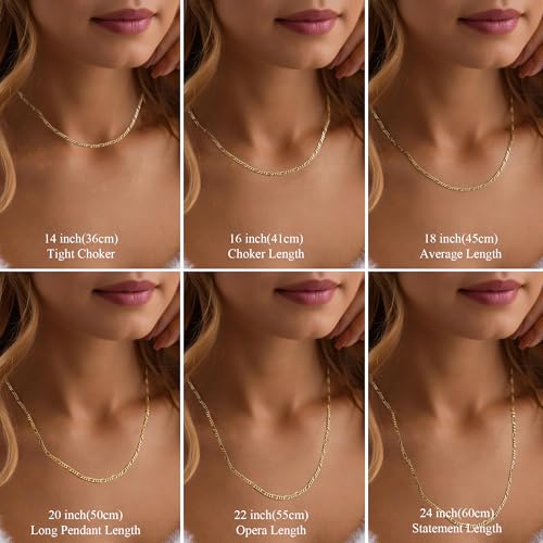 Avotto S925 Sterling Silver Figaro Chain Necklace for Women Girls 3mm/5mm Thick Sturdy & Colourfast Women's Chain Necklaces Jewelry for Women Girls 14/16/18/20/22/24/Inch - color: 3mm-Gold, size: 18 inch(45cm)-Average Length