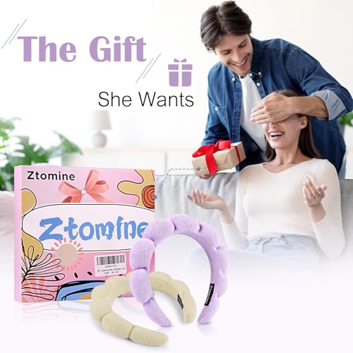 Ztomine Spa Headbands, Set of 2, Terry Cloth Headband for Washing Face or Facial, Puffy Makeup Headbands for Face Washing, Mask, Beige + Purple (1 Beige & 1 Purple Combo Pack) - color: beige + purple