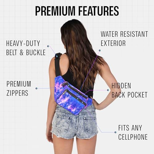 Fanny Pack Belt bag - Crossbody Waist Bag for Men or Women - Hands-Free, Waterproof Large Bumbag for Hiking, Running, and Travel (Galaxy Outer Space) - color: Outter Space